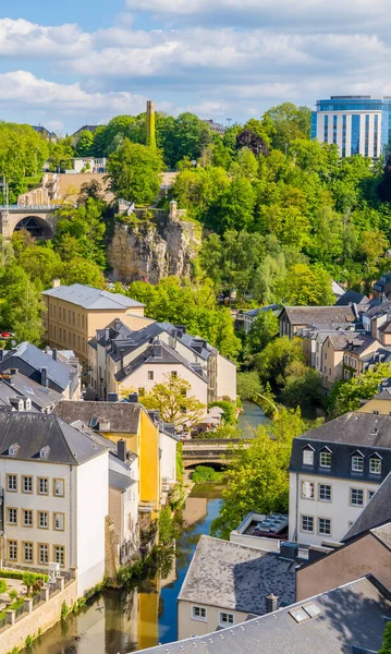 Aerial Vertical View Neumunster Abbey Beautiful Medieval Houses Alzette River — Stock Photo, Image