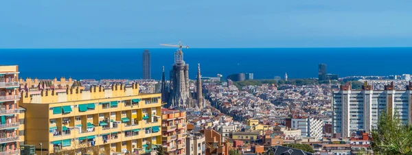 Barselona Spanya Nisan 2021 Barcelona Şehir Merkezinin Yatay Panoramik Manzarası — Stok fotoğraf