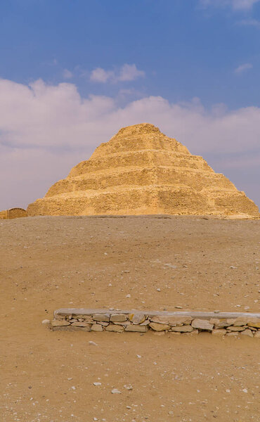 Vertical view of the Pyramid of Djoser in Saqqara, the oldest pyramid in all of Egypt