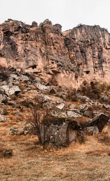 Verticaal Uitzicht Canyon Van Ihlara Vallei Cappadocië Turkije Een Regenachtige — Stockfoto