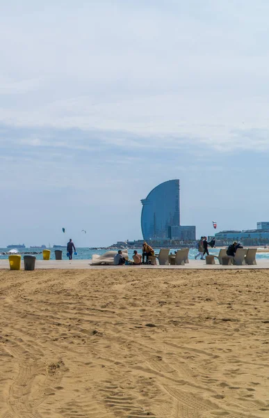 Барселона Испания Апреля 2021 Года Вертикальный Вид Пляж Barceloneta Platja — стоковое фото