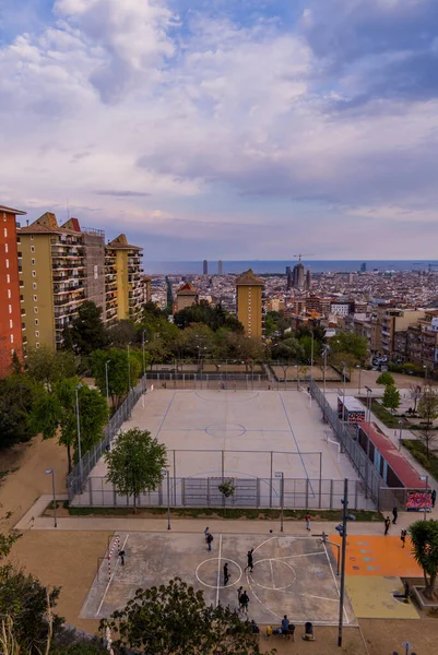 Barcelona Hiszpania Kwietnia 2021 Piękny Widok Zachód Słońca Centrum Barcelony — Zdjęcie stockowe