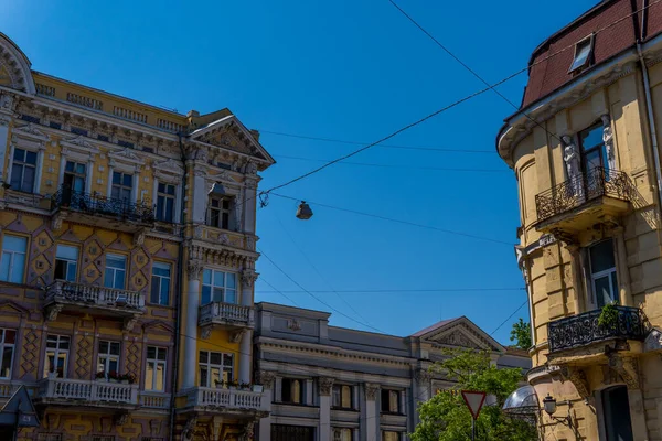 Belas Fachadas Históricas Século Xix Buidlings Centro Odessa Ucrânia — Fotografia de Stock