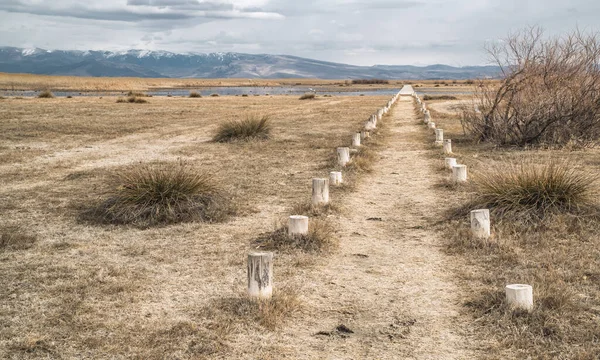 Panoramisch Uitzicht Een Pad Door Landschappen Met Moerassen Vijvers Sultan — Stockfoto