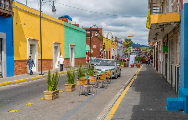 Cholula Mexiko August 2021 Menschen Terrassen Und Geschäfte Pueblo Magico — Stockfoto