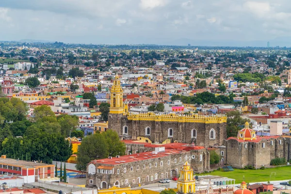 Cholula Puebla Mexiko August 2021 Luftaufnahme Von Kolonialhäusern Cholula Mit — Stockfoto