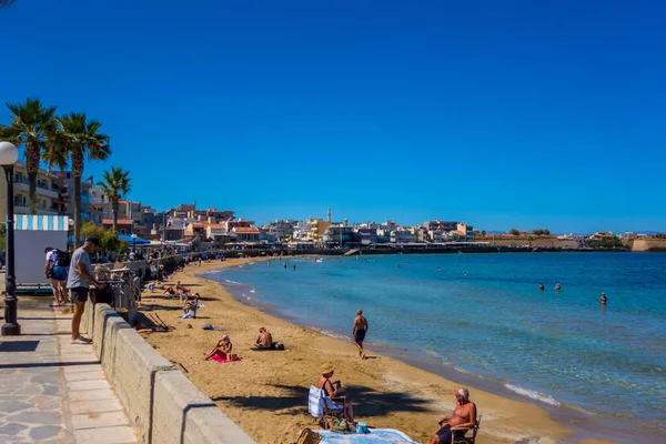 Hanya (Girit), Yunanistan - 16 Eylül 2025 - Koum Kapi Plajı Güneşli bir günde