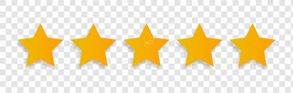 Rating stars vector web signs. 5 Stars yellow isolated on transparent background