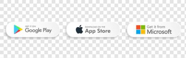 Uygulama mağazasından indir. Google Playshop 'a yükle ve şeffaf arkaplanda izole edilmiş mikrosoft düğme simgelerinden al. vektör illüstrasyonu.