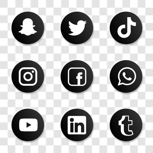 Facebook Twitter Instagram Youtube Snapchat Whatsap Linkedin Tumblr Tiktok Coleção —  Vetores de Stock