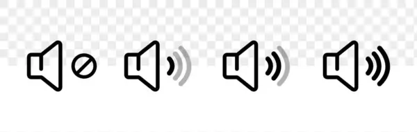 Zestaw Ikon Głośności Dźwięku Symbol Głośnika Izolowany Czarnym Kolorem Kontrola — Wektor stockowy
