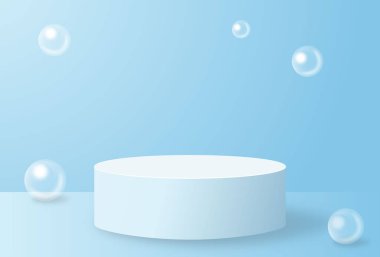 En az mavi pastel duvar sahnesi 3D podyum ile ürün gösterimi veya reklam için