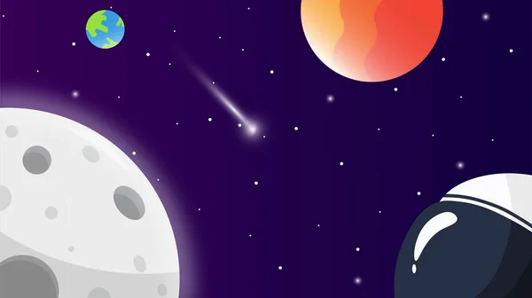 Poster, bayrak veya arkaplan için uzay, astronot ve göktaşı illüstrasyonu.