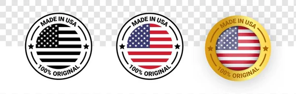 Amerikan markasından yapılmış bir set. ABD logosunda yapıldı. Amerikan ürün amblemi. Vektör illüstrasyonu.