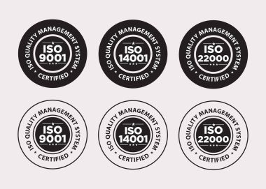 ISO sertifikalı, kalite yönetim sistemi vektör çizimi, siyah ve beyaz,  
