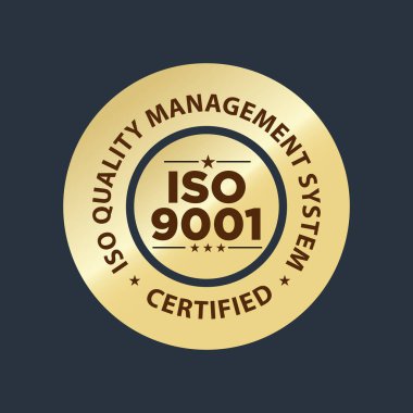 ISO 9001 sertifikalı pul, kalite yönetim sistemi vektör çizimi