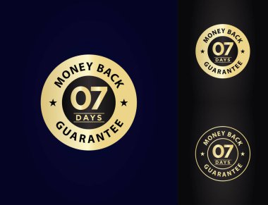 7 days, one week money back guarantee, golden stamp, marketing element, emblem, vector illustration, premium, luxury, symbol,  clipart