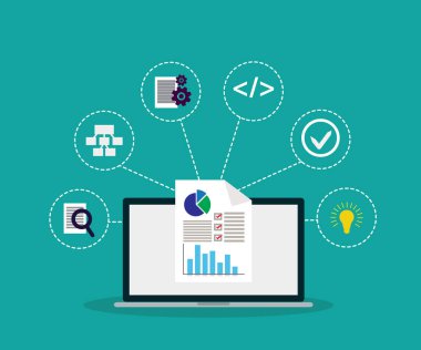 Veri bilimi adım adım bilgi grafikleri, Veri Araştırması, simge ve metin vektör illüstrasyonlu pankart, veri araştırması, veri analizi