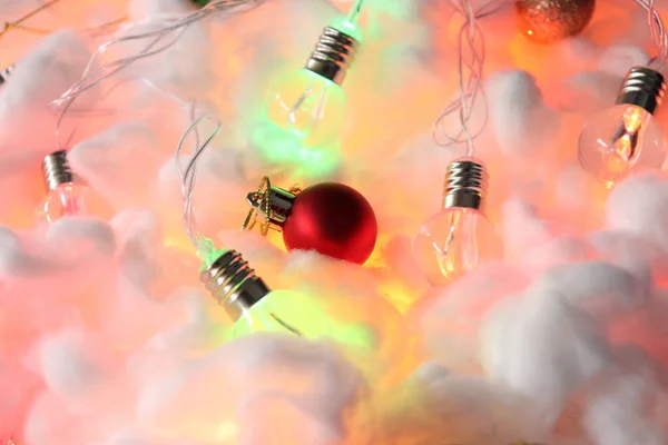 Red Ball ornament, and Multi-color LED lights on the Clouds.