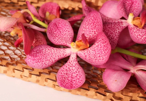 Orquídeas Rosadas Sobre Textura Papel Marrón — Foto de Stock