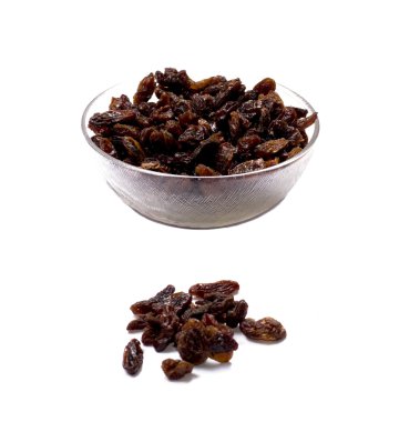 Kuru üzüm ve bir satır ile birkaç kuru üzüm taneleri plaka