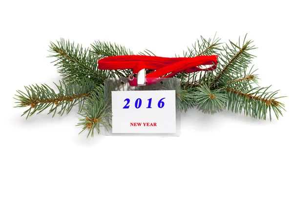 Tannenzweig und Etikett mit der Aufschrift 2016 Neujahr, wi — Stockfoto