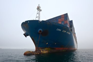  Nakhodka. Rusya - 22 Temmuz 2015: konteyner gemisi Cma Cgm Gidra ayakta çapa, yollarda. 