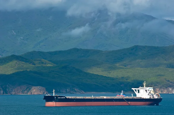 ナホトカ。ロシア - 2015 年 5 月 19 日: ばら積み貨物船で海香港が道路に固定. — ストック写真