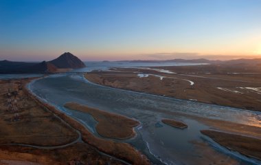 Gün batımında Nehri'nin ağız Üstten Görünüm.