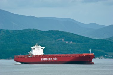 Nakhodka. Rusya - 02 Temmuz 2016: Boş konteyner gemisi Santa Rosa deniz yoluyla taşıma.