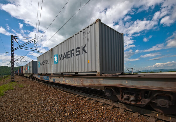 Nakhodka. Russia - June 26, 2016: The containers move by rail to the port Vostochny.