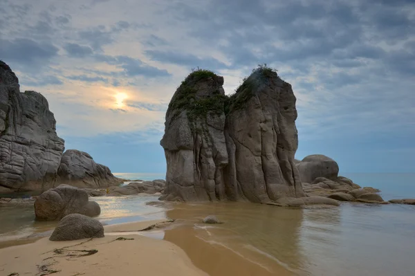 Mañana nublada en una orilla del mar salvaje . — Foto de Stock