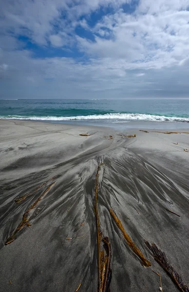 Impronte sulla sabbia sulla riva del mare. — Foto Stock