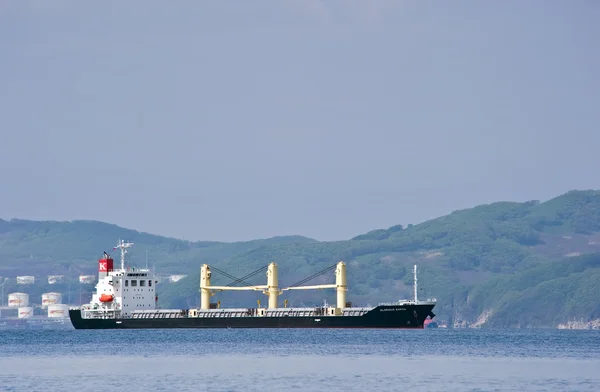 ばら積み貨物船、道路上に輝かしい地球。ナホトカ湾。東 (日本) 海。17.05.2014 — ストック写真