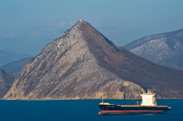 Kontejnerová loď Kota Lawa stojící na silnicích na kotvu. Nakhodka Bay. Východ (Japonsko) moře. 02.03.2015 — Stock fotografie