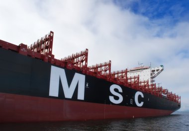 Nakhodka, Rusya Federasyonu-22.07.2015: konteyner gemisi Msc Meline ayakta çapa, yollarda. Nakhodka Bay. Doğu (Japonya) deniz. 22.07.2015
