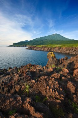 Lava field on the coast of the island of Iturup. Yankito plateau. clipart