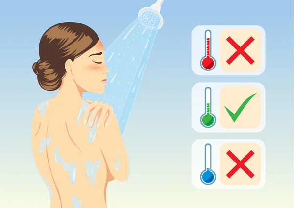 Mengurangi demam dengan mandi suam kuku - Stok Vektor