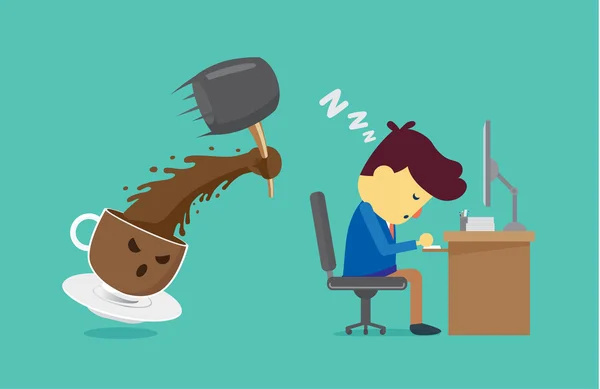 Tasse de café travaillera se réveiller avec un marteau . — Image vectorielle