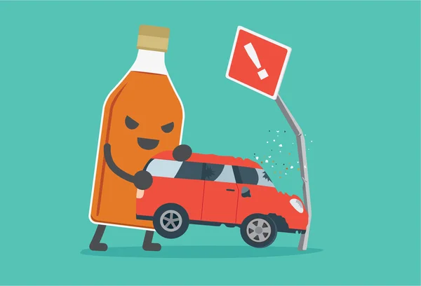 Μεθυσμένος και η οδήγηση κάνει αυτοκινητιστικό ατύχημα. — Διανυσματικό Αρχείο
