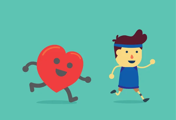 El corazón corre tras un hombre sano . — Vector de stock