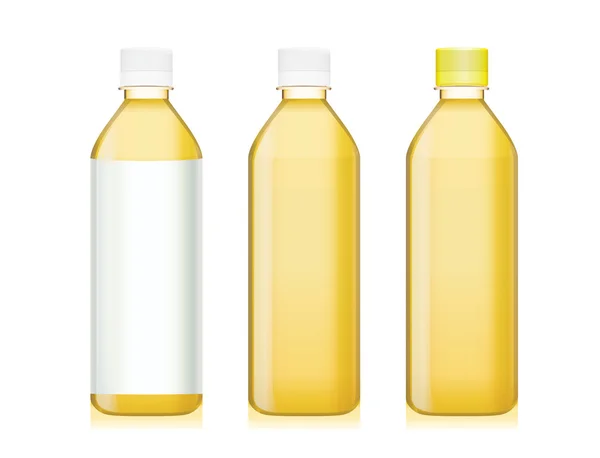 Прозрачная пластиковая бутылка имеет желтые жидкости . — стоковый вектор