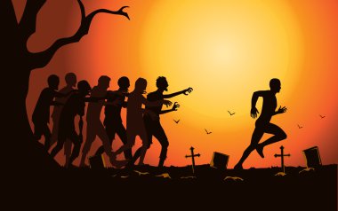 Runner zombi grup mezarlıkta uzak çalıştırmak.