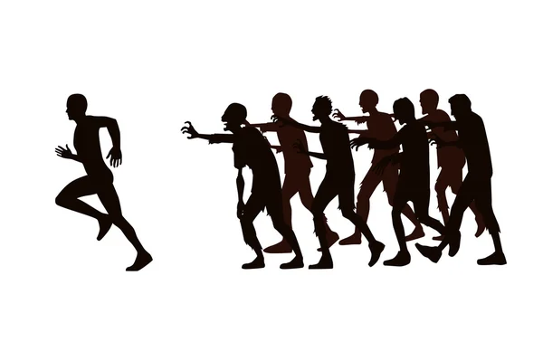 Runner fuir le groupe de zombies . — Image vectorielle