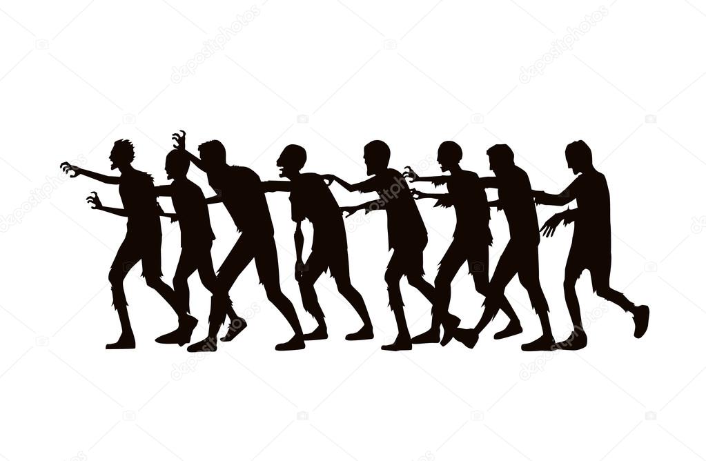 Silhouette vector zombie group walking.