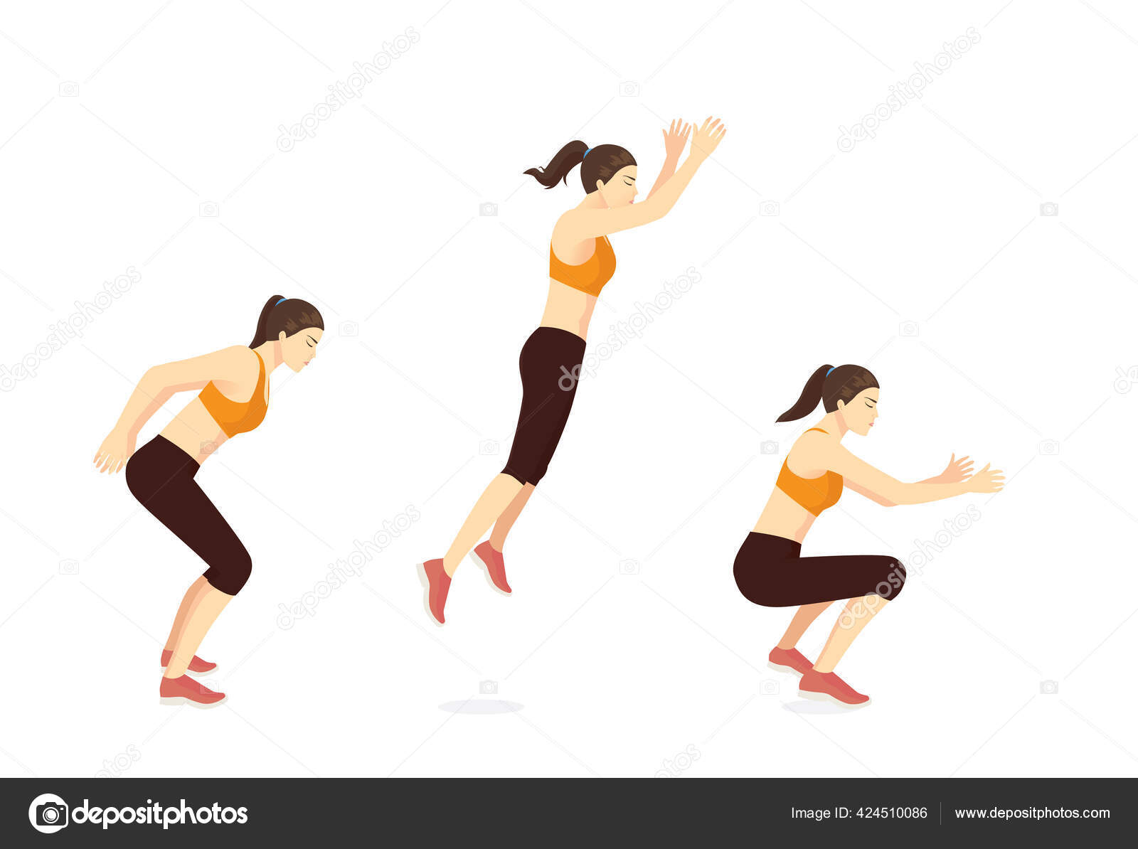 Idrottskvinnor Som Motionerar Stående Långa Hoppställningar Illustration  Steg För Steg — stockvektor av ©solar22 424510086, image size:1600x1194