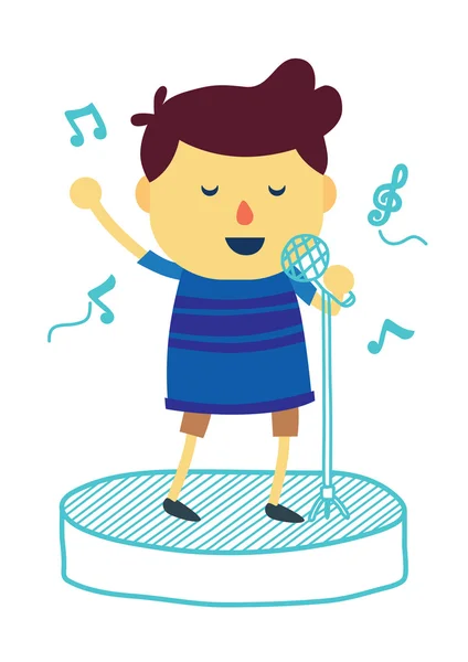 Menino desenho animado cantando com microfone —  Vetores de Stock