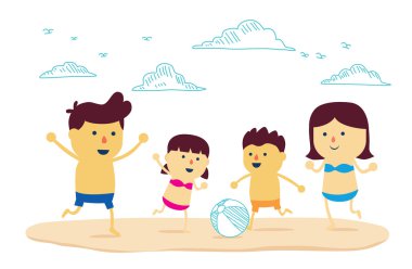 Mutlu aile eğlence ile sahilde Top sporları