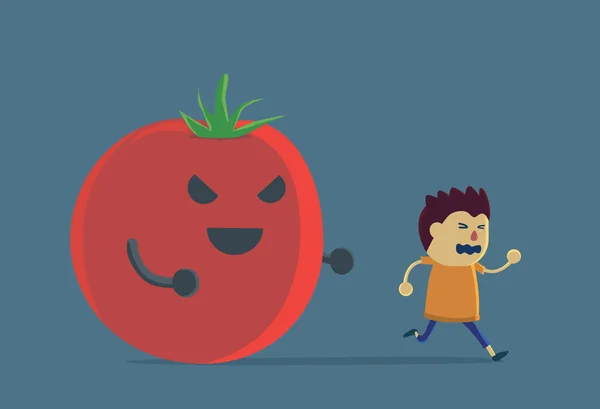 Lille pojken springa ifrån tomat — Stock vektor