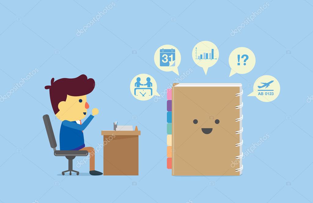 Organizer remind all to businessman in work time about schedule and everything he note.